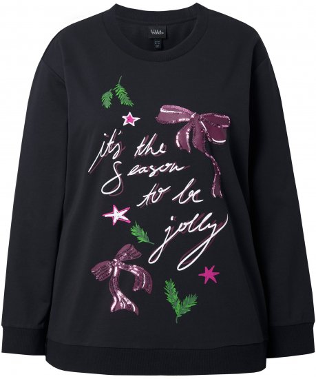 Ulla Popken Sparkling Sequin Bows Christmas Sweatshirt Black - Collegetröjor & hoodies - 