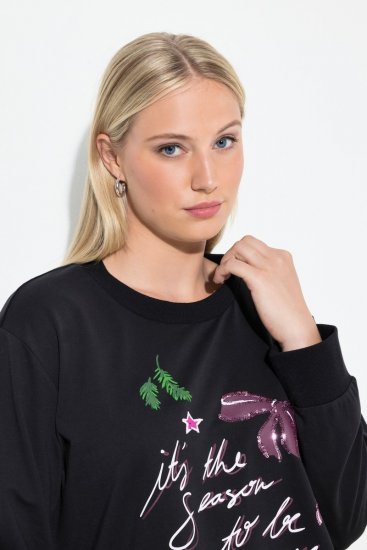Ulla Popken Sparkling Sequin Bows Christmas Sweatshirt Black - Collegetröjor & hoodies - Mjuka tröjor och hoodies i stora storlekar