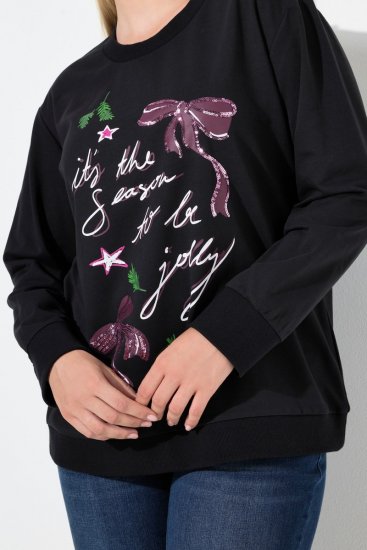 Ulla Popken Sparkling Sequin Bows Christmas Sweatshirt Black - Collegetröjor & hoodies - Mjuka tröjor och hoodies i stora storlekar