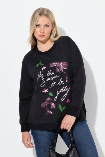 Ulla Popken Sparkling Sequin Bows Christmas Sweatshirt Black - Collegetröjor & hoodies - Mjuka tröjor och hoodies i stora storlekar