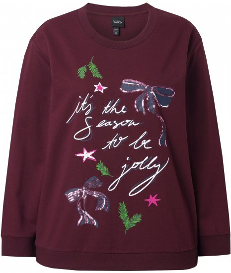 Ulla Popken Sparkling Sequin Bows Christmas Sweatshirt Plum - Collegetröjor & hoodies - 