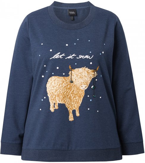 Ulla Popken Let It Snow Sequins Sweatshirt Ink Blue - Collegetröjor & hoodies - 