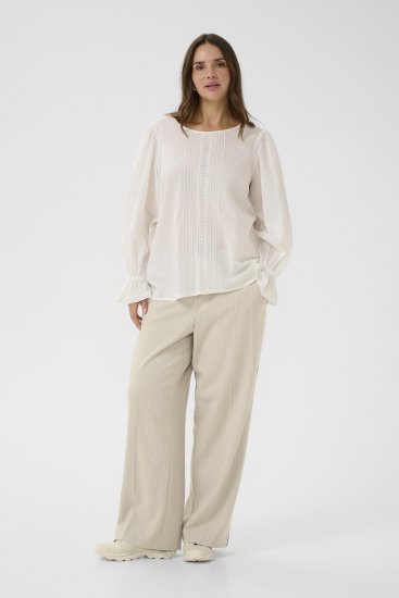 Kaffe Curve Sirana Pants Beige Melange/Black Stripe - Tygbyxor - 