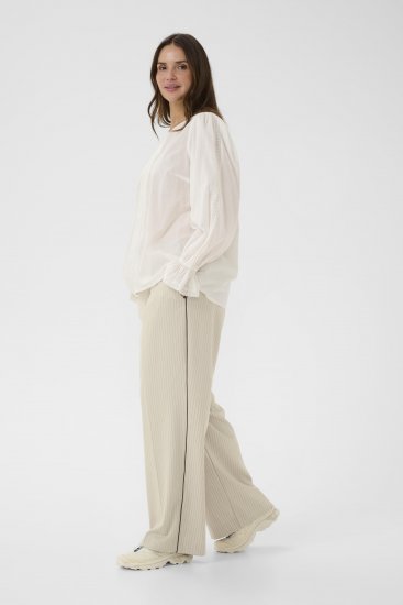 Kaffe Curve Sirana Pants Beige Melange/Black Stripe - Tygbyxor - 