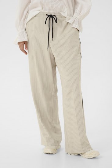 Kaffe Curve Sirana Pants Beige Melange/Black Stripe - Tygbyxor - 