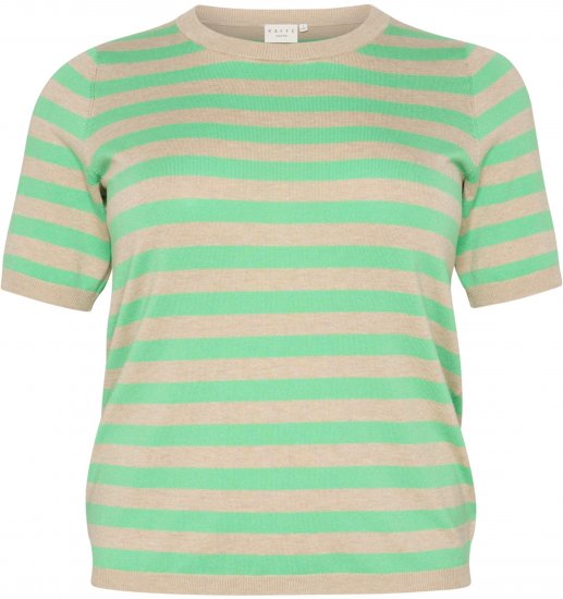 Kaffe Curve Lizzy Randig tröja Fjädergrå melerad/Grön - Tryckta T-shirts för dam i stora storlekar - 
