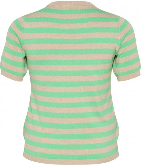 Kaffe Curve Lizzy Randig tröja Fjädergrå melerad/Grön - Tryckta T-shirts för dam i stora storlekar - 