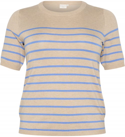 Kaffe Curve Lizzy Randig tröja Beige/Blå - Tryckta T-shirts för dam i stora storlekar - 