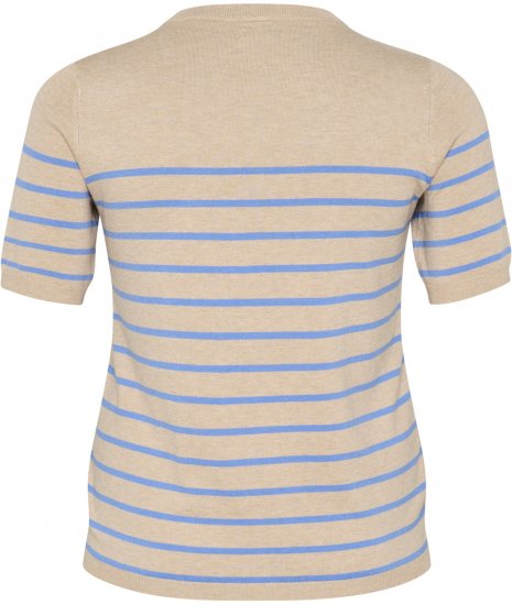 Kaffe Curve Lizzy Randig tröja Beige/Blå - Tryckta T-shirts för dam i stora storlekar - 