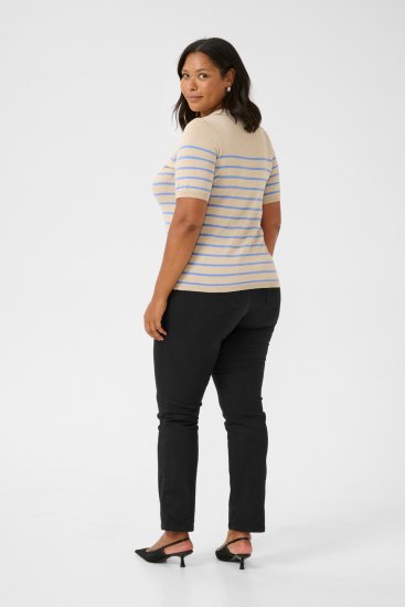 Kaffe Curve Lizzy Randig tröja Beige/Blå - Tryckta T-shirts för dam i stora storlekar - 