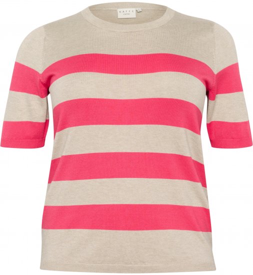 Kaffe Curve Lizzy Randig tröja Beige/Hallon - Tryckta T-shirts för dam i stora storlekar - 