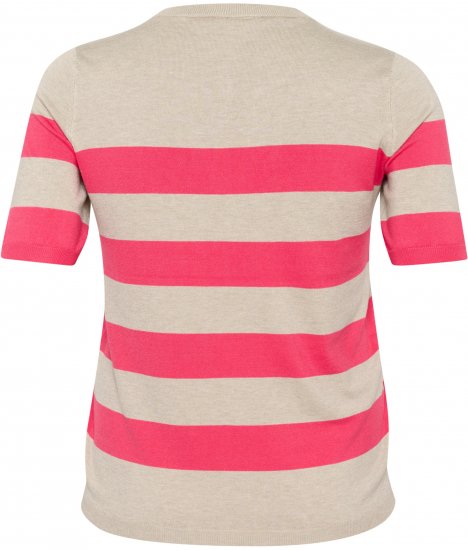 Kaffe Curve Lizzy Randig tröja Beige/Hallon - Tryckta T-shirts för dam i stora storlekar - 