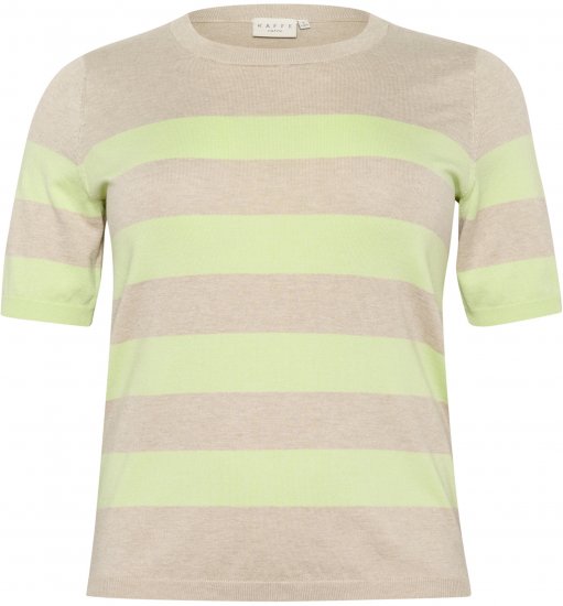 Kaffe Curve Lizzy Randig tröja Beige/Grön - Tryckta T-shirts för dam i stora storlekar - 