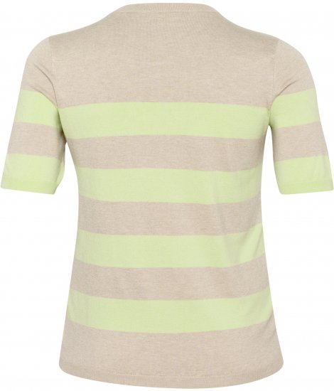 Kaffe Curve Lizzy Randig tröja Beige/Grön - Tryckta T-shirts för dam i stora storlekar - 