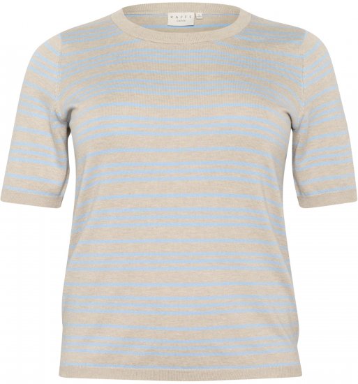 Kaffe Curve Lizzy Randig tröja Beige/Mjuk blå - Tryckta T-shirts för dam i stora storlekar - 