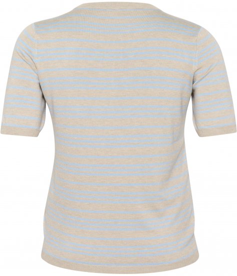 Kaffe Curve Lizzy Randig tröja Beige/Mjuk blå - Tryckta T-shirts för dam i stora storlekar - 