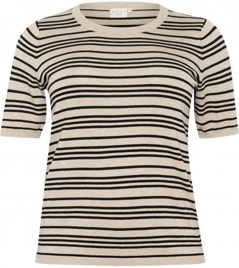 Kaffe Curve Lizzy Randig tröja Beige/Svart randig - Tryckta T-shirts för dam i stora storlekar - 