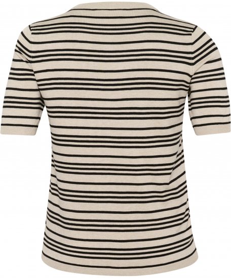 Kaffe Curve Lizzy Randig tröja Beige/Svart randig - Tryckta T-shirts för dam i stora storlekar - 