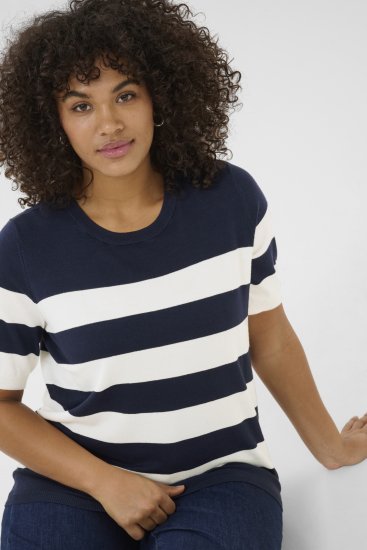 Kaffe Curve Lizzy Randig Tröja Marinblå / Chalk - T-shirts - 
