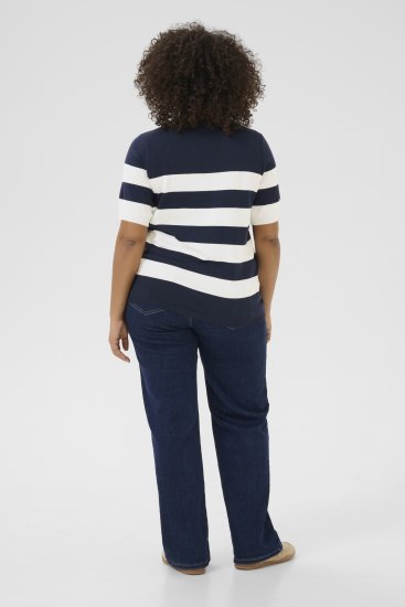 Kaffe Curve Lizzy Randig Tröja Marinblå / Chalk - T-shirts - 