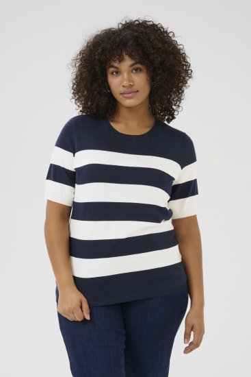 Kaffe Curve Lizzy Randig Tröja Marinblå / Chalk - T-shirts - 