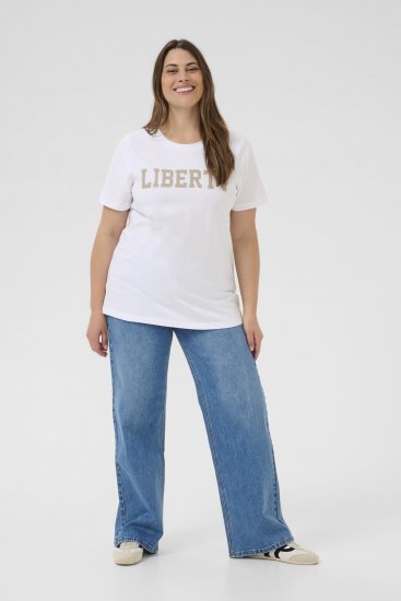 Kaffe Curve June T-shirt Vit - Tryckta T-shirts för dam i stora storlekar - 