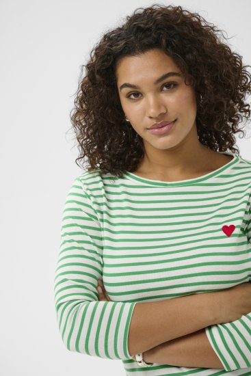 Kaffe Curve Lia Boatneck 3/4 T-Shirt Chalk/Bright Green - Toppar & T-shirts - 