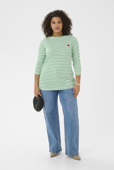 Kaffe Curve Lia Boatneck 3/4 T-Shirt Chalk/Bright Green - Toppar & T-shirts - 