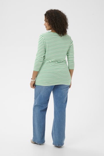 Kaffe Curve Lia Boatneck 3/4 T-Shirt Chalk/Bright Green - Toppar & T-shirts - 