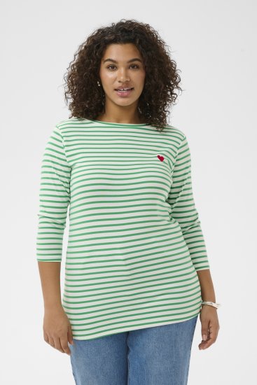 Kaffe Curve Lia Boatneck 3/4 T-Shirt Chalk/Bright Green - Toppar & T-shirts - 
