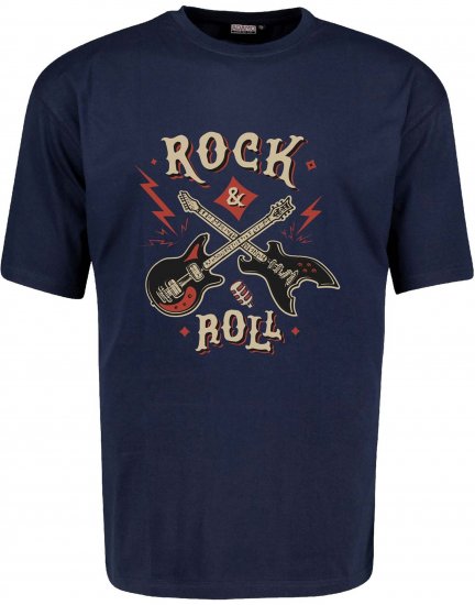 Adamo Rock and Roll Comfort Fit T-Shirt Navy - T-shirts med tryck i stora storlekar - T-shirts med tryck i stora storlekar