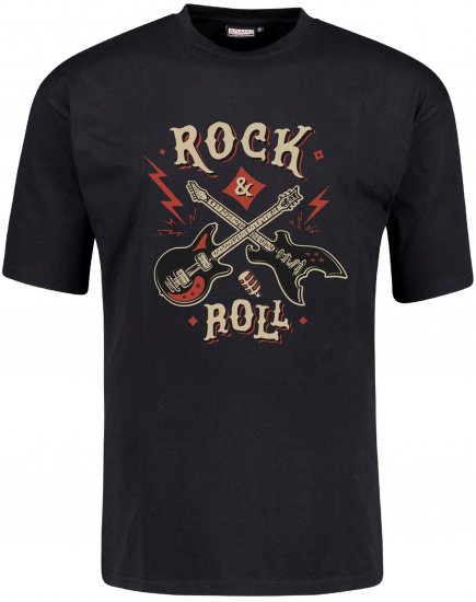Adamo Rock and Roll Comfort Fit T-Shirt Black - T-shirts med tryck i stora storlekar - T-shirts med tryck i stora storlekar