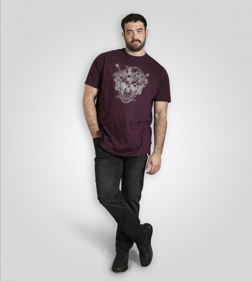 D555 Grimsby Rock n' Roll Skull Printed T-Shirt Burgundy - T-shirts med tryck i stora storlekar - T-shirts med tryck i stora storlekar