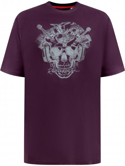 D555 Grimsby Rock n' Roll Skull Printed T-Shirt Burgundy - T-shirts med tryck i stora storlekar - T-shirts med tryck i stora storlekar
