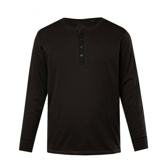 JP1880 T-Shirt Henley Long Sleeve Striped Brown TALL - HERRKLÄDER MT-6XLT - Kläder för långa män