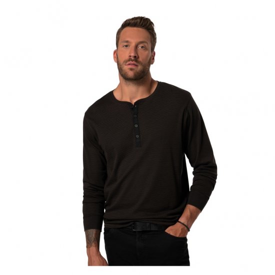 JP1880 T-Shirt Henley Long Sleeve Striped Brown TALL - HERRKLÄDER MT-6XLT - Kläder för långa män