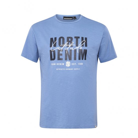 North Latitude Denim Printed Logo T-Shirt Dusty Blue - T-shirts - Stora T-shirts - 2XL-14XL