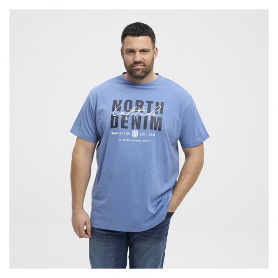 North Latitude Denim Printed Logo T-Shirt Dusty Blue - T-shirts - Stora T-shirts - 2XL-14XL