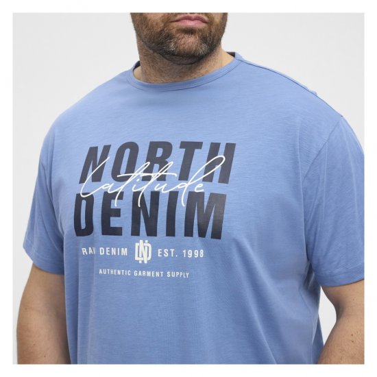 North Latitude Denim Printed Logo T-Shirt Dusty Blue - T-shirts - Stora T-shirts - 2XL-14XL