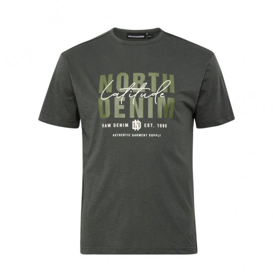 North Latitude Denim Printed Logo T-Shirt Dark Dust Green - T-shirts - Stora T-shirts - 2XL-14XL