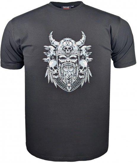 Espionage T441 Viking Skull Print T-Shirt Black - T-shirts med tryck i stora storlekar - T-shirts med tryck i stora storlekar