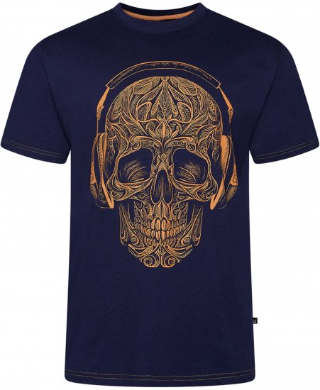 Kam Jeans 5795 Skull Printed T-Shirt Navy - T-shirts med tryck i stora storlekar - T-shirts med tryck i stora storlekar