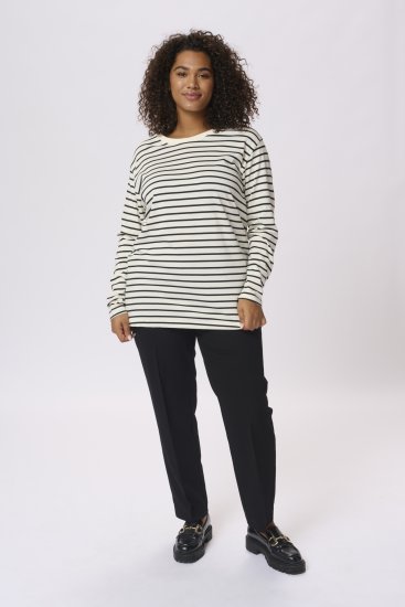 Kaffe Curve Winni Långärmad T-shirt Randig Antikvit / Svart - T-shirts - 