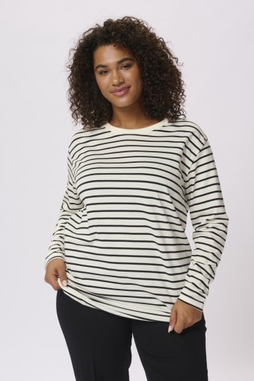 Kaffe Curve Winni Långärmad T-shirt Randig Antikvit / Svart - T-shirts - 