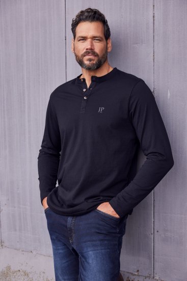JP1880 Henley T-Shirt Long Sleeve Black TALL - HERRKLÄDER MT-6XLT - Kläder för långa män