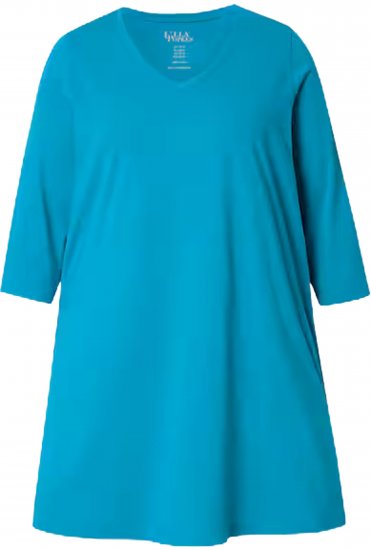 Ulla Popken V-Neck Swing A-line Hem Cotton Knit Tunic Cerulean - T-shirts - 