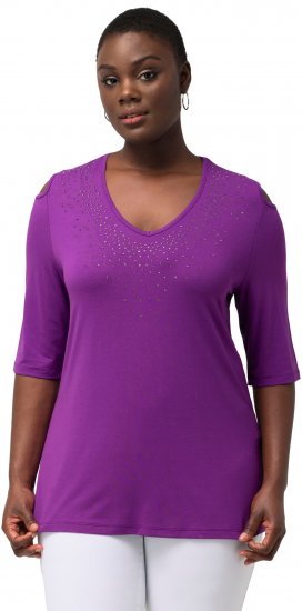 Ulla Popken Rhinestone Detail 3/4 Sleeve Tee Blackberry - Tryckta T-shirts för dam i stora storlekar - 