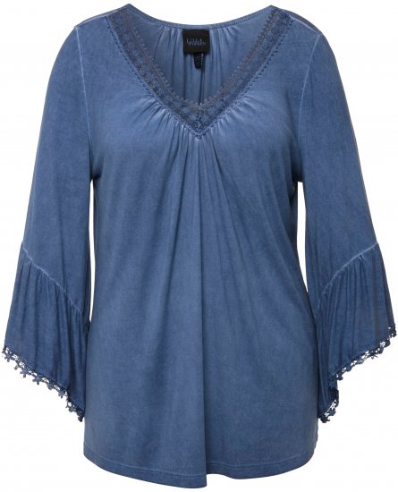 Ulla Popken Trumpet Sleeve Cold Dyed Tee Dove Blue - Tryckta T-shirts för dam i stora storlekar - 