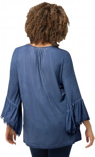 Ulla Popken Trumpet Sleeve Cold Dyed Tee Dove Blue - Tryckta T-shirts för dam i stora storlekar - 