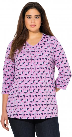 Ulla Popken Geometric Pattern 3/4 Sleeve Tee Amethyst - Tryckta T-shirts för dam i stora storlekar - 
